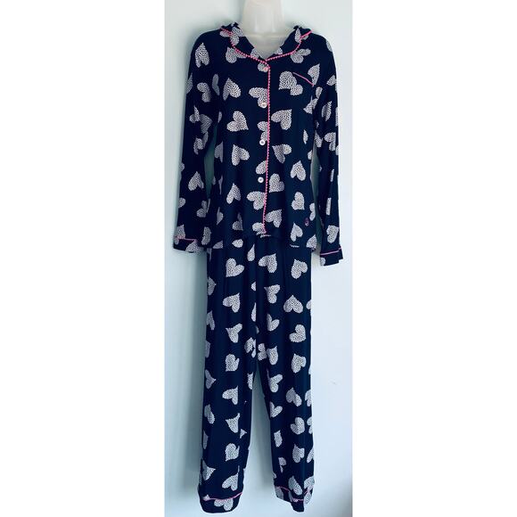 Cuddl Duds Pajama Set NWT Blue and White Hearts Medium - Picture 1 of 10